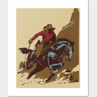 Vintage Western Cowboy Illustration Posters and Art